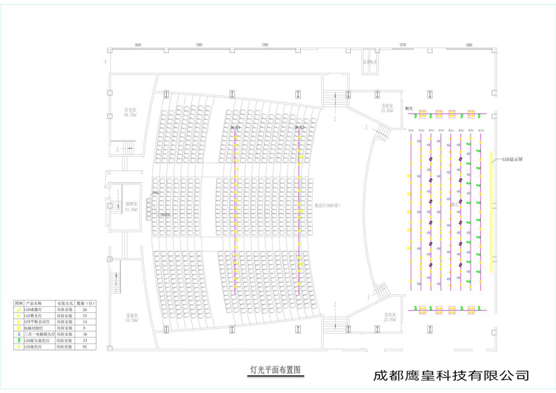 重慶某中學多功能劇場燈光音視頻舞臺機械設計方案 成都鷹皇燈光音響工程