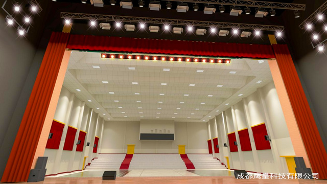 某部隊多功能廳舞臺燈光、專業(yè)音響及舞臺幕布 成都鷹皇燈光音響工程項目
